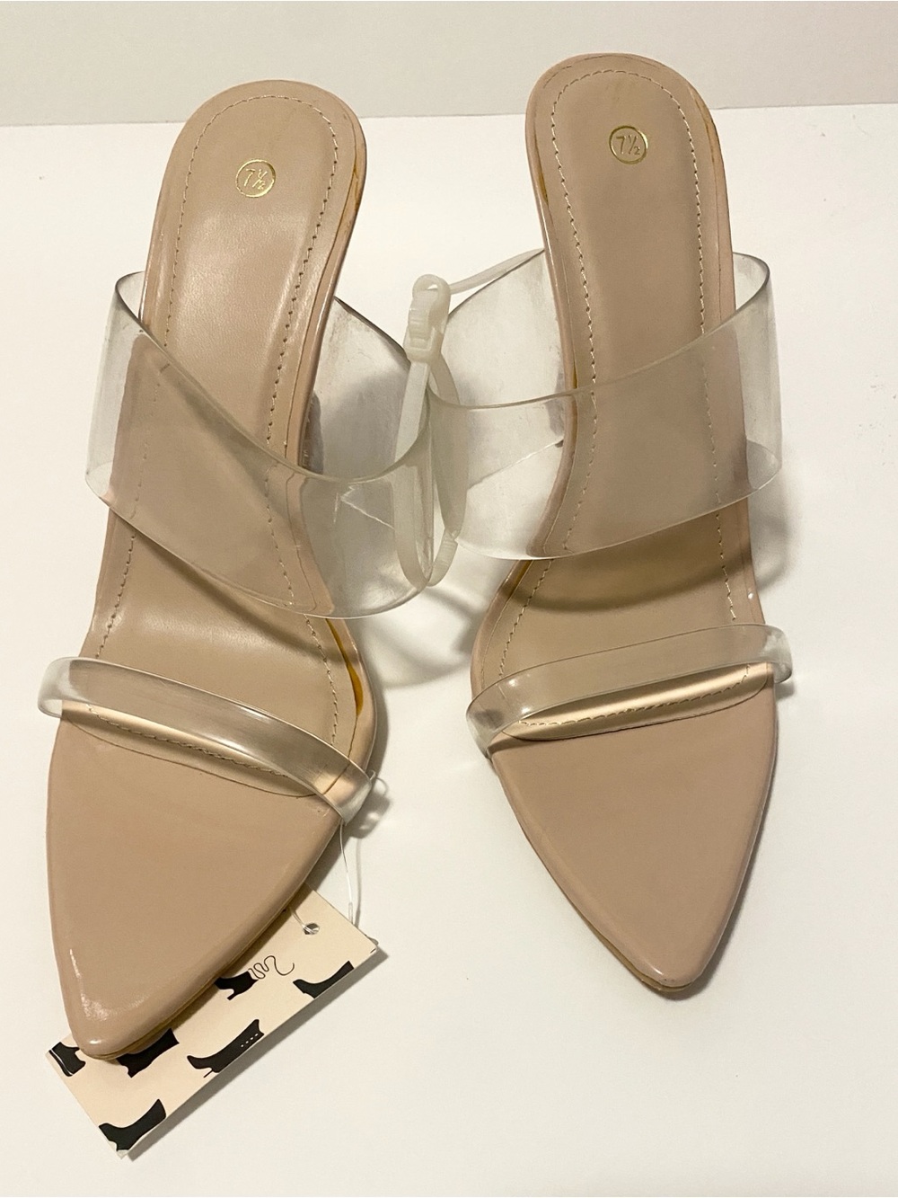 Clear Strap Nude Pointed Toe Mule Sandals